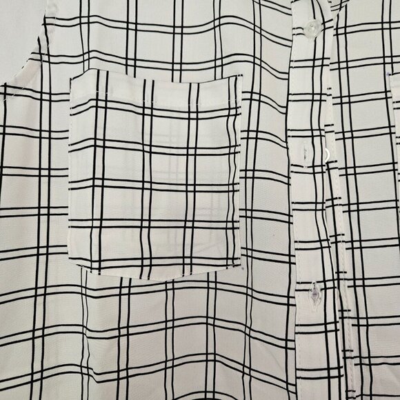 Notations sleeveless checkered collared blouse black white - Picture 2 of 6